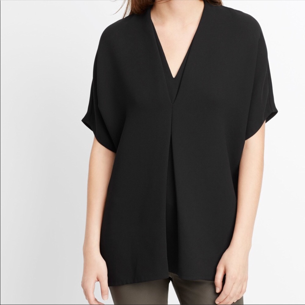 Vince Double V Neck Blouse - Black - Size XS
